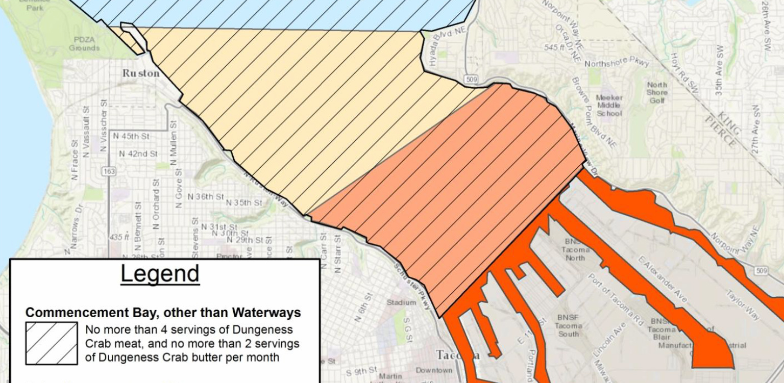 map of commencement bay fishing advisory areas