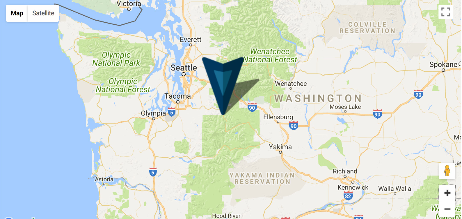 screenshot of google maps centered over greenwater, WA