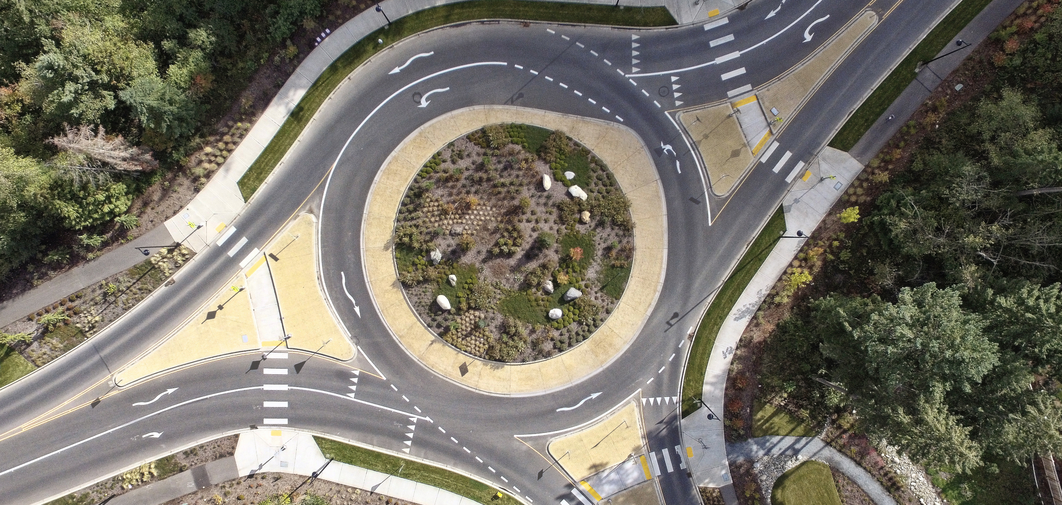 aerial photo of landscaped roundabout